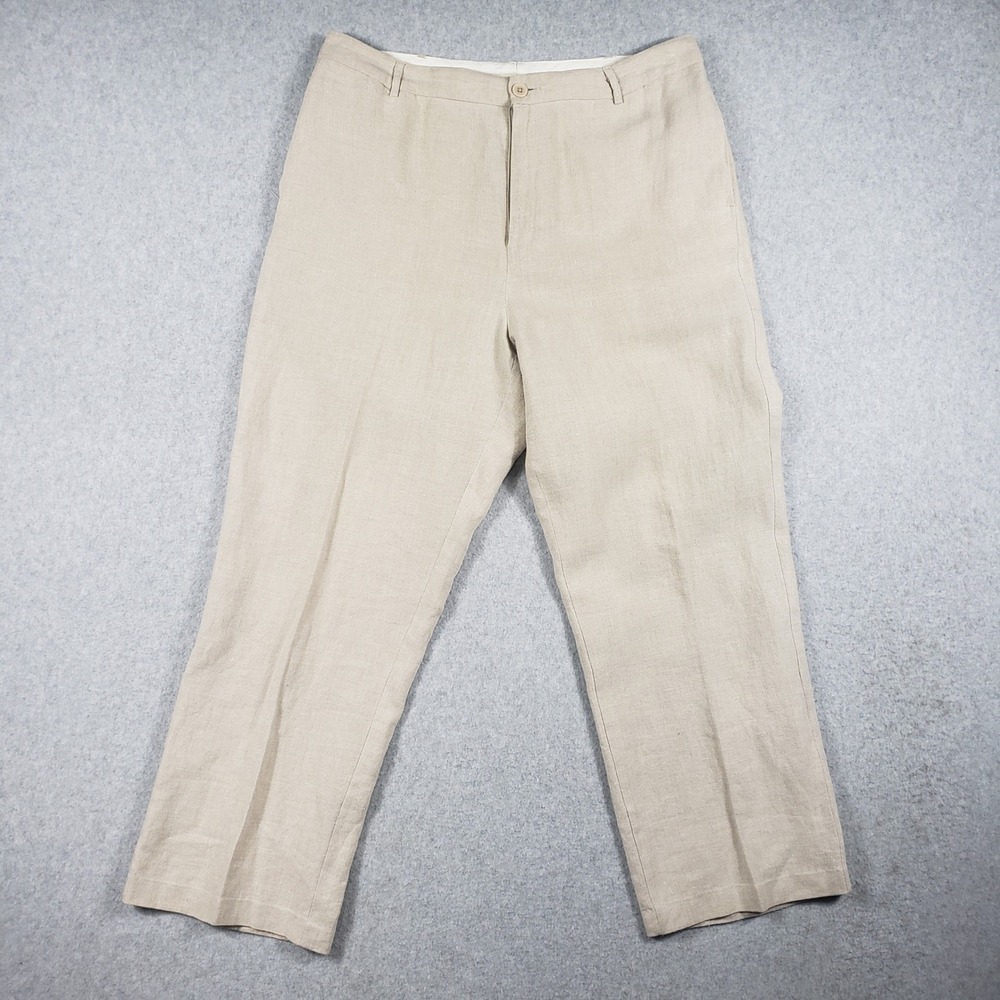 Gap 100% Linen Pants 16 Beige Straight Leg Coastal Beachy Minimalist Trouser